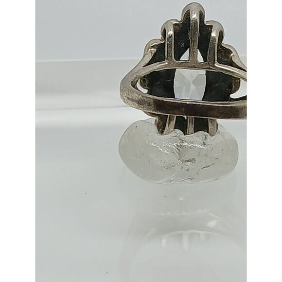 Vintage Jewelry Marcasite Sterling Silver Solitaire Simulated Diamond Ring SZ 9 - Picture 4 of 9